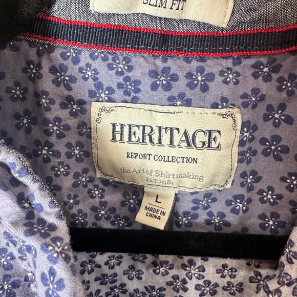 HERITAGE REPORT COLLECTION Floral Short Sleeve Button Down Size Large Slim Fit - Picture 4 of 11